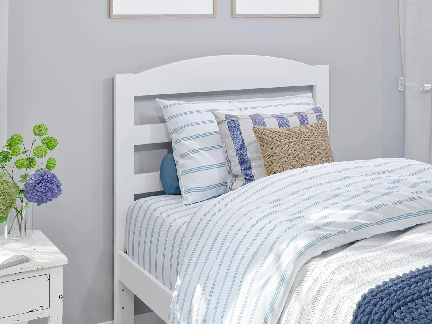 AFI Warren Twin Size Platform Bed with Footboard, Storage, & Charging Station in White