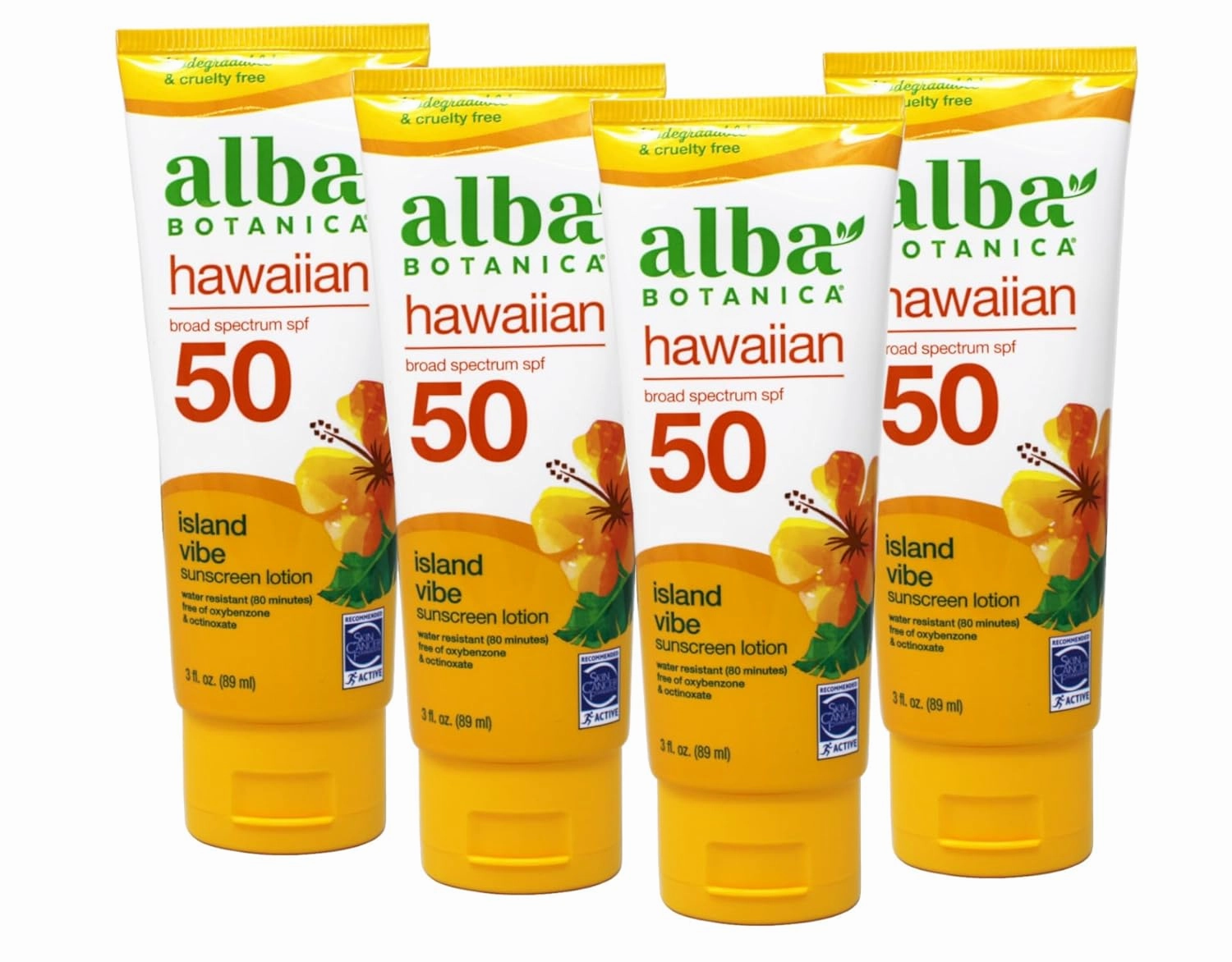 Alba Botanica Hawaiian, Island Vibe Sunscreen SPF 50, Water-Resistant (80 Minutes), 3 fl oz (Pack of 4)