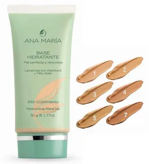 Ana Maria Cosmeticos Colombia Base Hidratante Liposomas Vitamina E Piel Perfecta y Renovada Alto Cubrimiento | Moisturizing Foundation Make Up High Coverage 1.77oz-50ml (Sandalo | Sandalwood #5#)