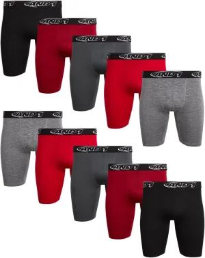 AND1 Mens Boxer Briefs - 10 Pack Performance Stretch Mens Underwear Long Leg Boxers for Men with Contour Pouch (Sizes: S-3XL)