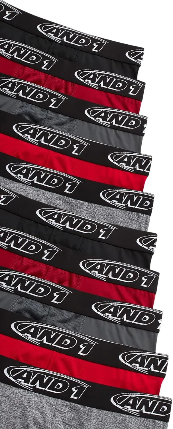 AND1 Mens Boxer Briefs - 10 Pack Performance Stretch Mens Underwear Long Leg Boxers for Men with Contour Pouch (Sizes: S-3XL)