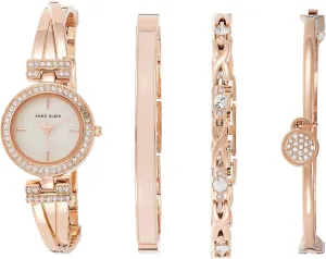 Anne Klein Women's Premium Crystal Accented Bangle Watch and Bracelet Set, AK/2238