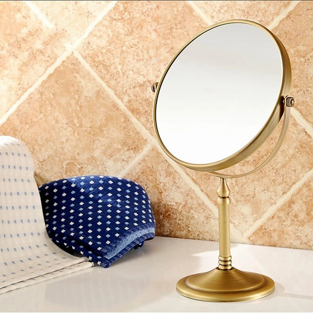 Antique Brass Makeup Mirror 1X/10X Free Standing 8 Inches 360 Swivel Dual-Sided Tabletop Makeup Mirror, Metal