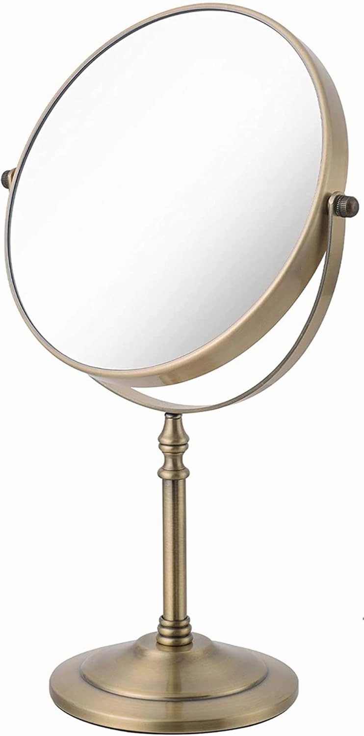 Antique Brass Makeup Mirror 1X/10X Free Standing 8 Inches 360 Swivel Dual-Sided Tabletop Makeup Mirror, Metal