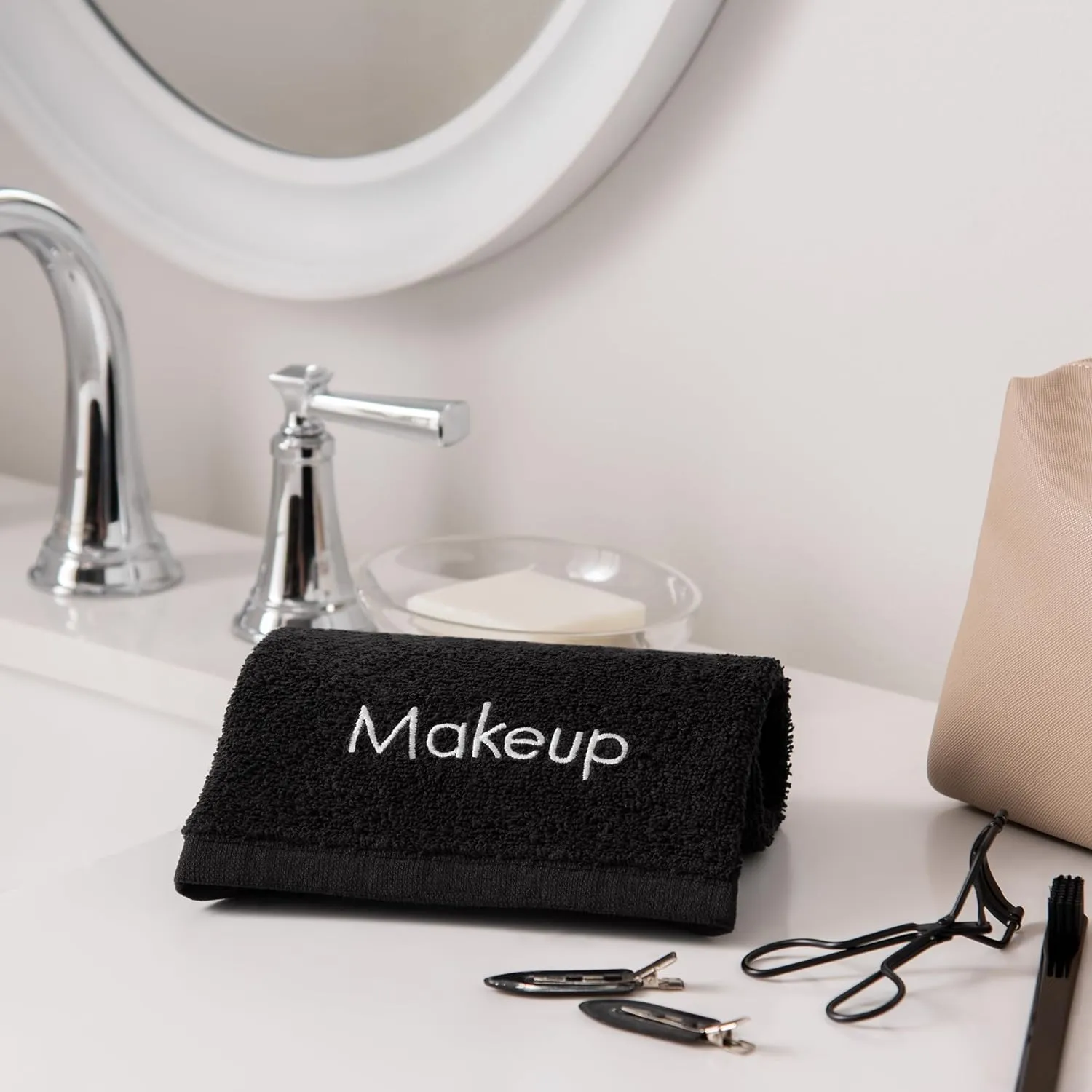 Arkwright Makeup Towels - Pack of 6 - Soft & Gentle Cotton Small FingerTip Powder Room Washcloth, Decorative Bathroom Essentials for Hosts & Artists, 11 x 17 in, Black