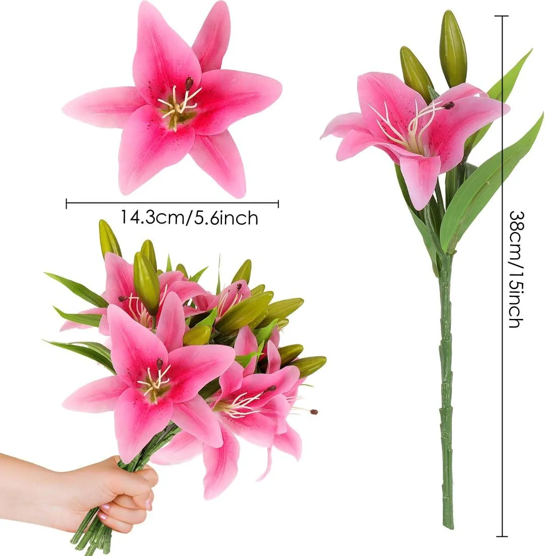 Artificial Tiger Lily Latex Real Touch Flower Home Wedding Party Decor,Pack of 5 (Pink)