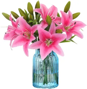 Artificial Tiger Lily Latex Real Touch Flower Home Wedding Party Decor,Pack of 5 (Pink)