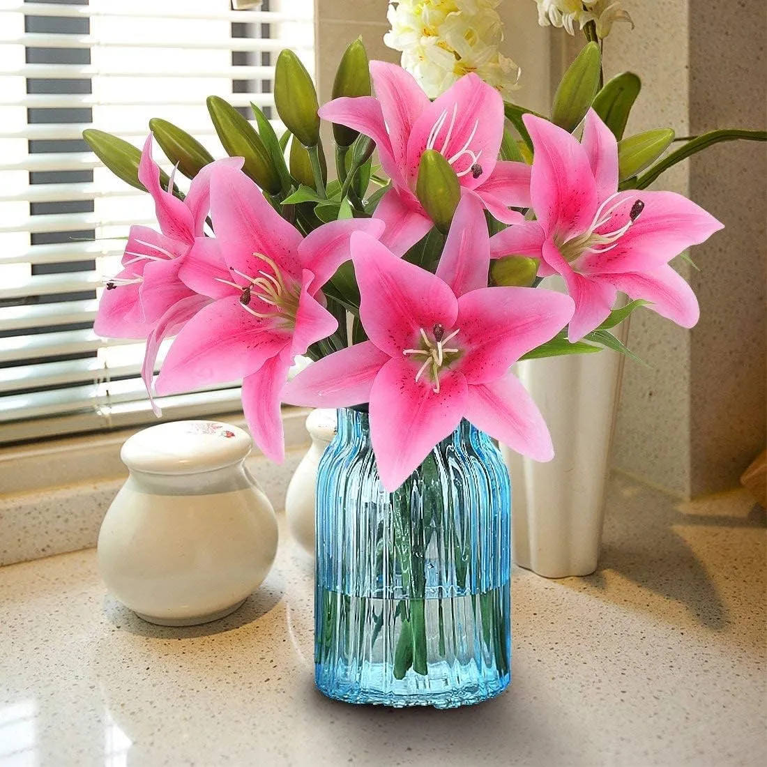 Artificial Tiger Lily Latex Real Touch Flower Home Wedding Party Decor,Pack of 5 (Pink)