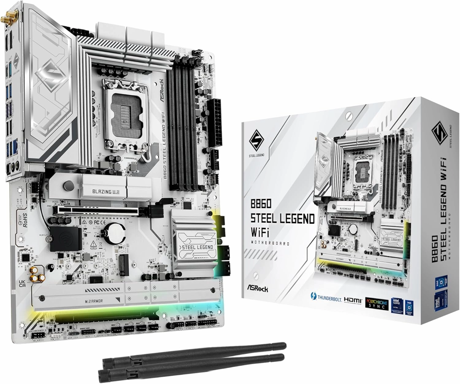 ASRock B860 Steel Legend WiFi 6E LGA1851 Intel Core Ultra (Series 2) DDR5 8666  (OC) MHz 256GB M.2 ATX Motherboard Thunderbolt SATA3 6.0 Gb/s PCIe 5.0 2.5G LAN HDMI DisplayPort BIOS Flashback