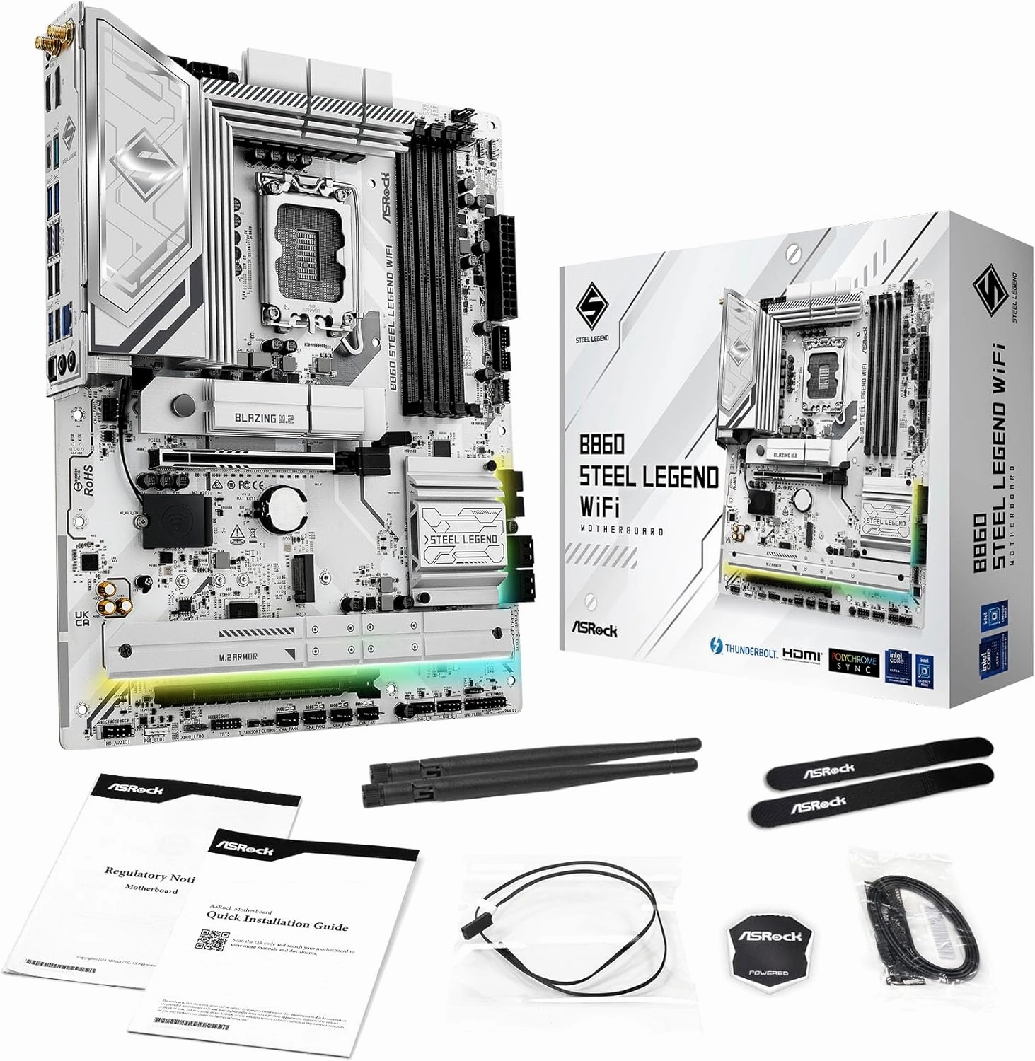 ASRock B860 Steel Legend WiFi 6E LGA1851 Intel Core Ultra (Series 2) DDR5 8666  (OC) MHz 256GB M.2 ATX Motherboard Thunderbolt SATA3 6.0 Gb/s PCIe 5.0 2.5G LAN HDMI DisplayPort BIOS Flashback