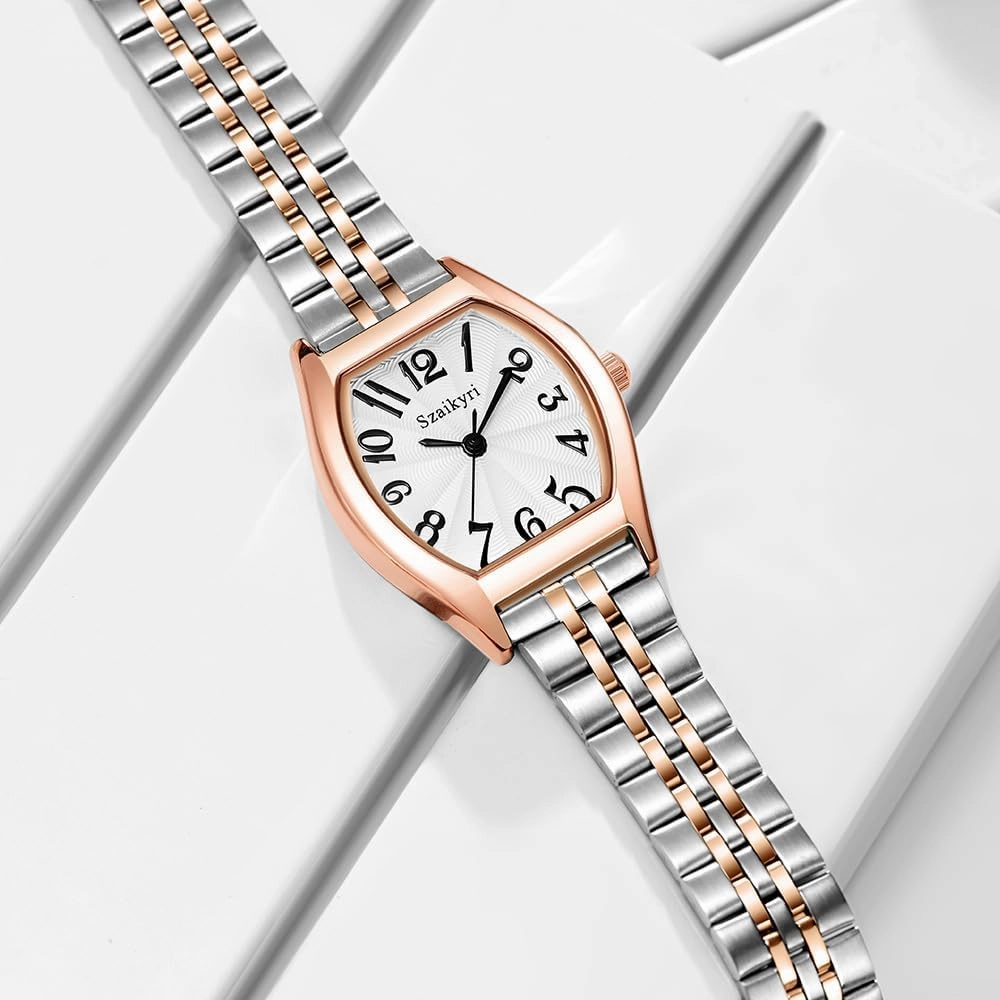 Barrel-Shaped Watch for Women with Easy Read Arabic Numerals Ladies Dress Watch