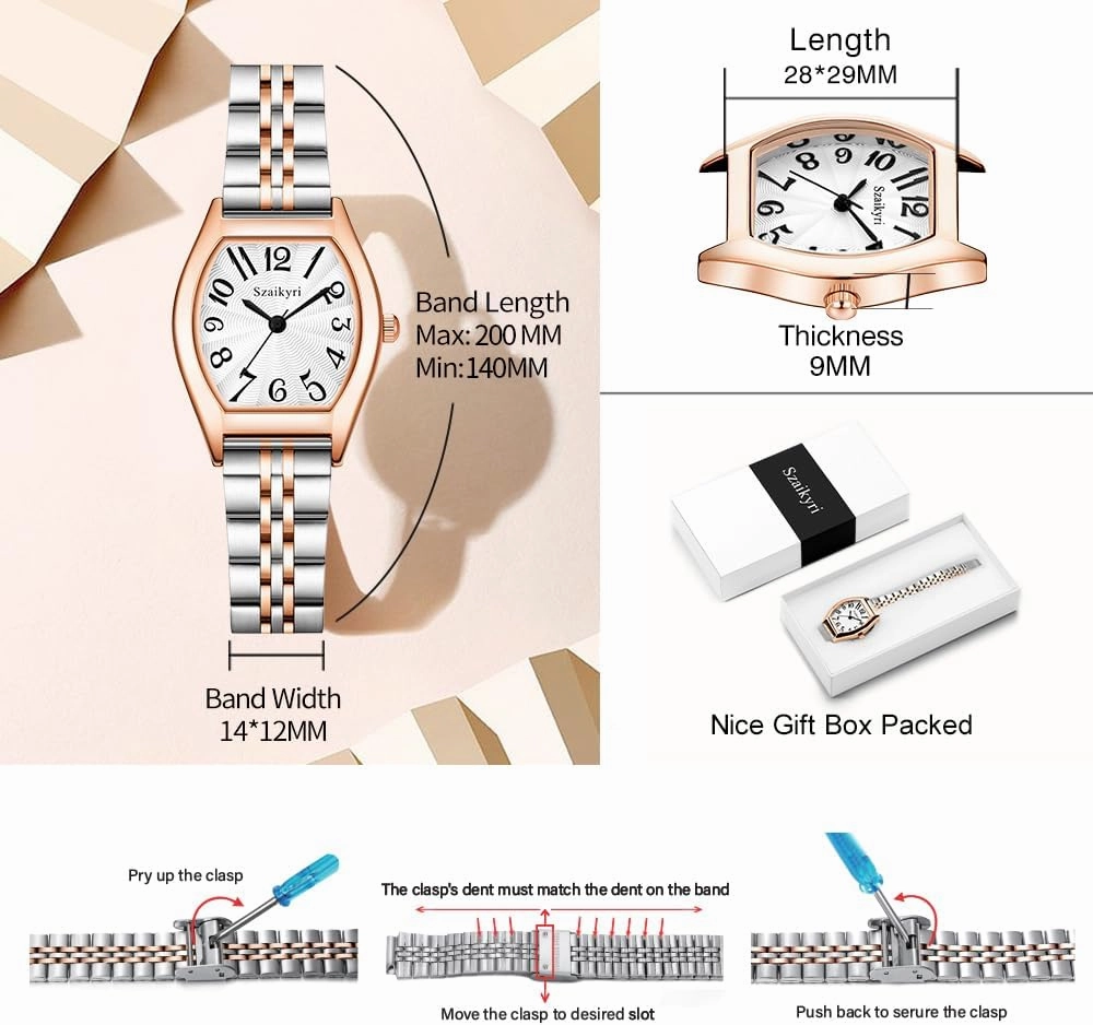 Barrel-Shaped Watch for Women with Easy Read Arabic Numerals Ladies Dress Watch