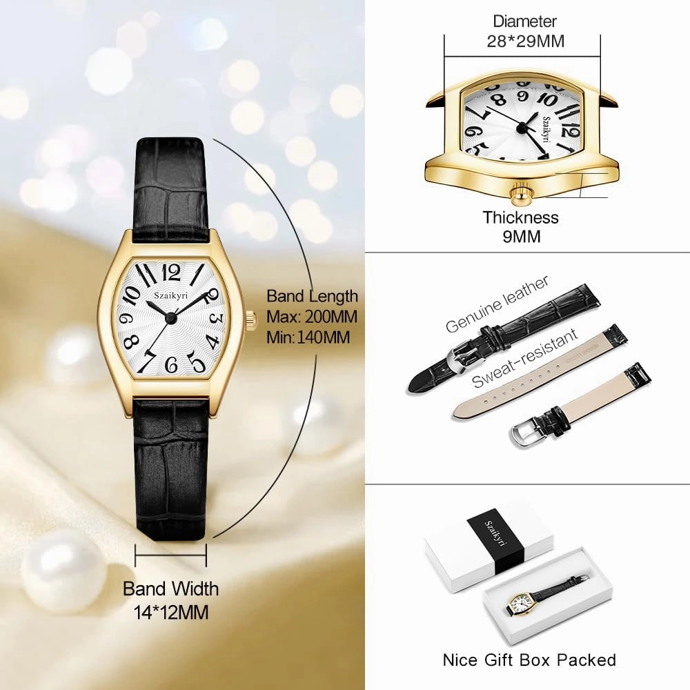 Barrel-Shaped Watch for Women with Easy Read Arabic Numerals Ladies Dress Watch