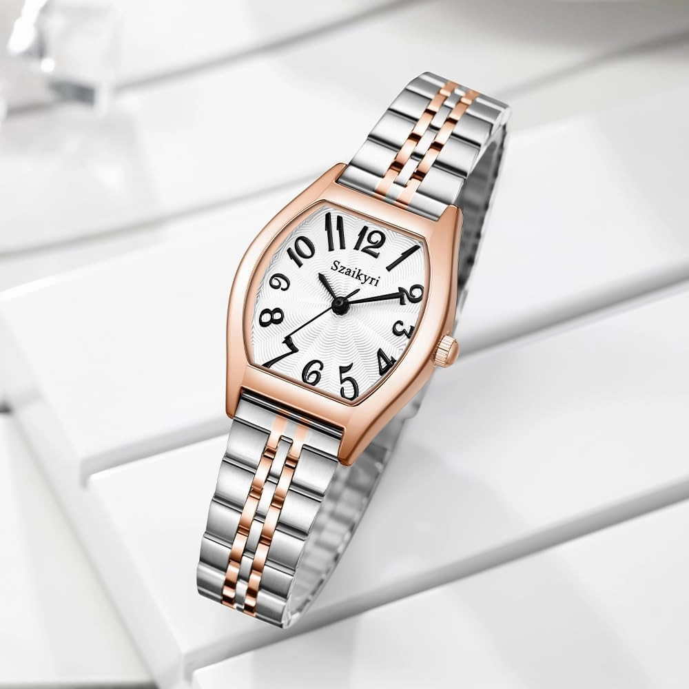 Barrel-Shaped Watch for Women with Easy Read Arabic Numerals Ladies Dress Watch