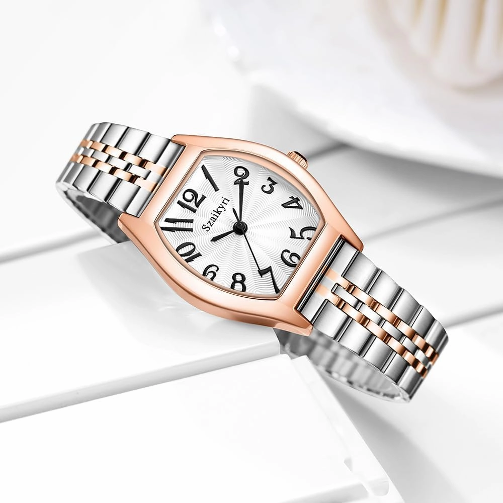 Barrel-Shaped Watch for Women with Easy Read Arabic Numerals Ladies Dress Watch