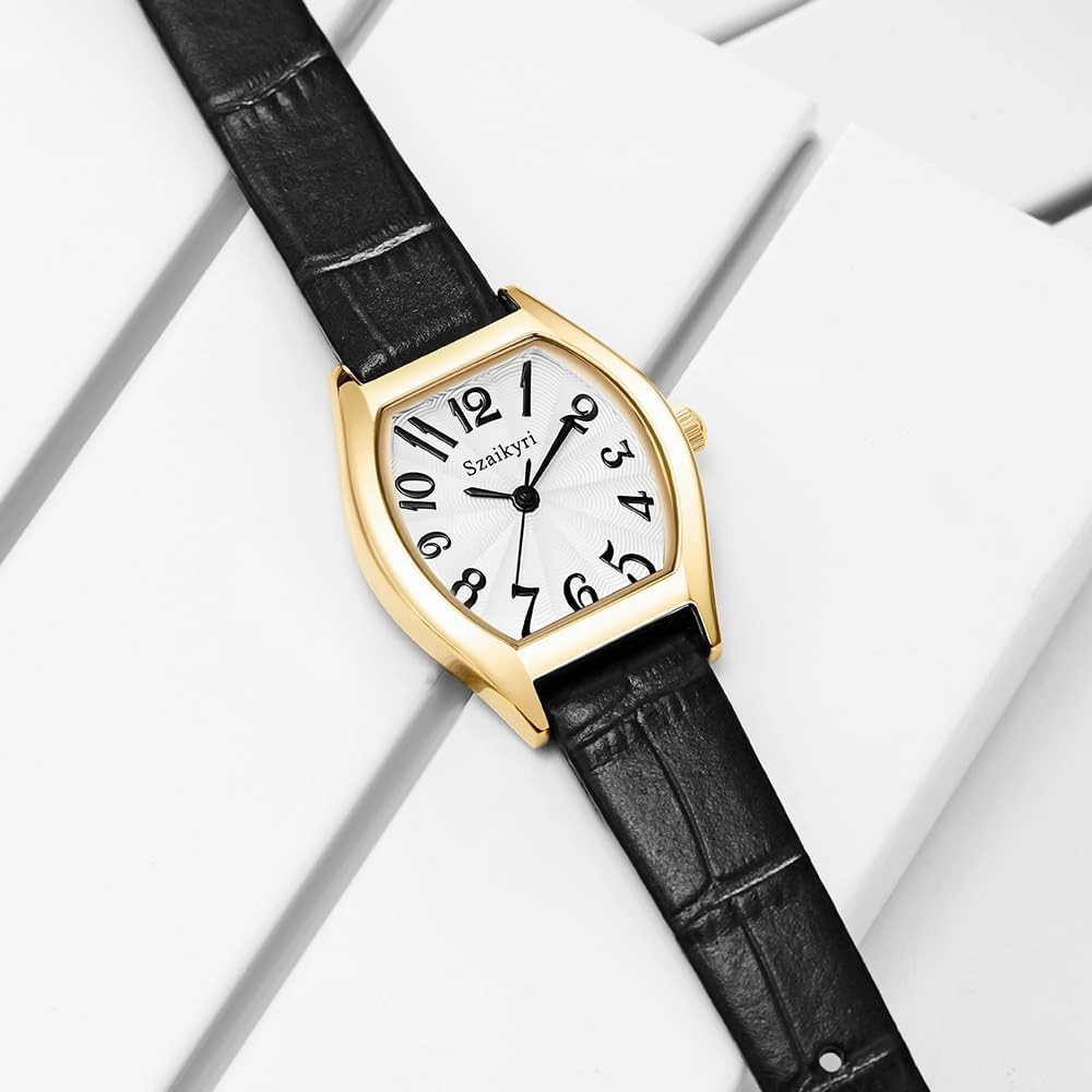 Barrel-Shaped Watch for Women with Easy Read Arabic Numerals Ladies Dress Watch