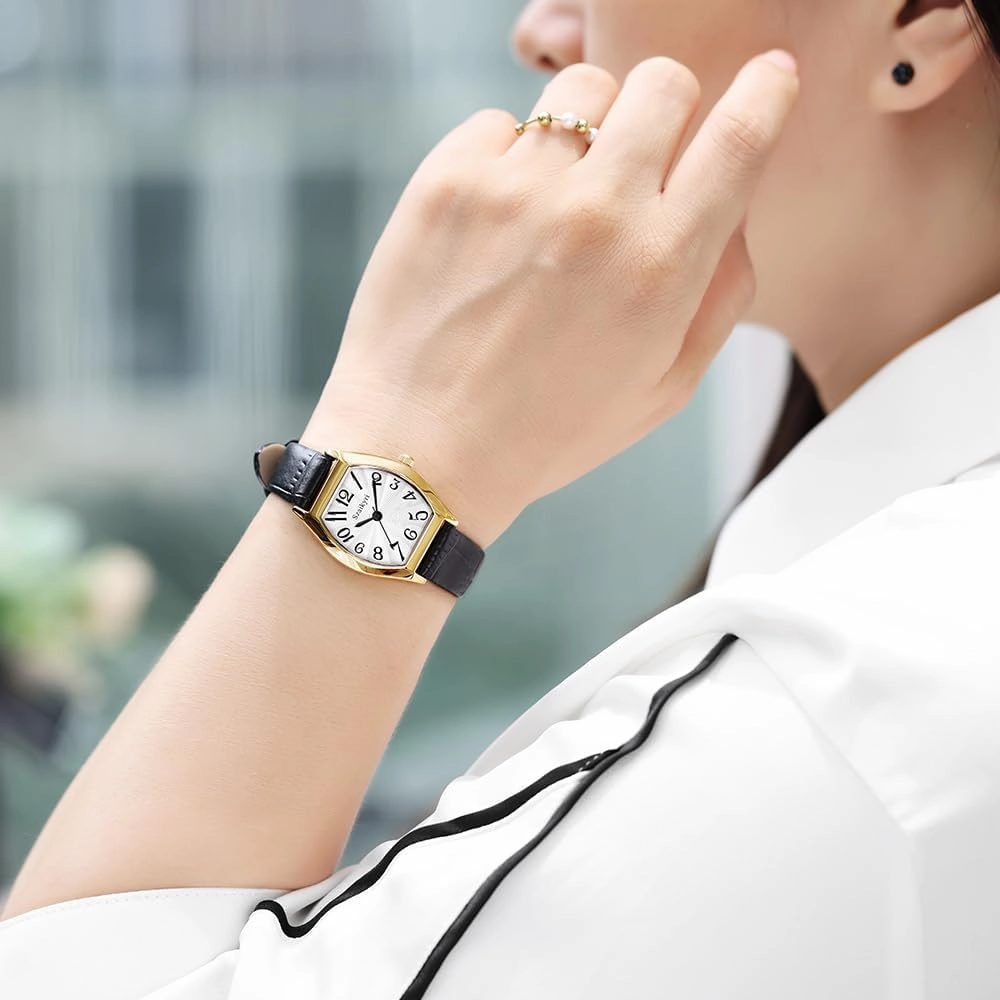 Barrel-Shaped Watch for Women with Easy Read Arabic Numerals Ladies Dress Watch