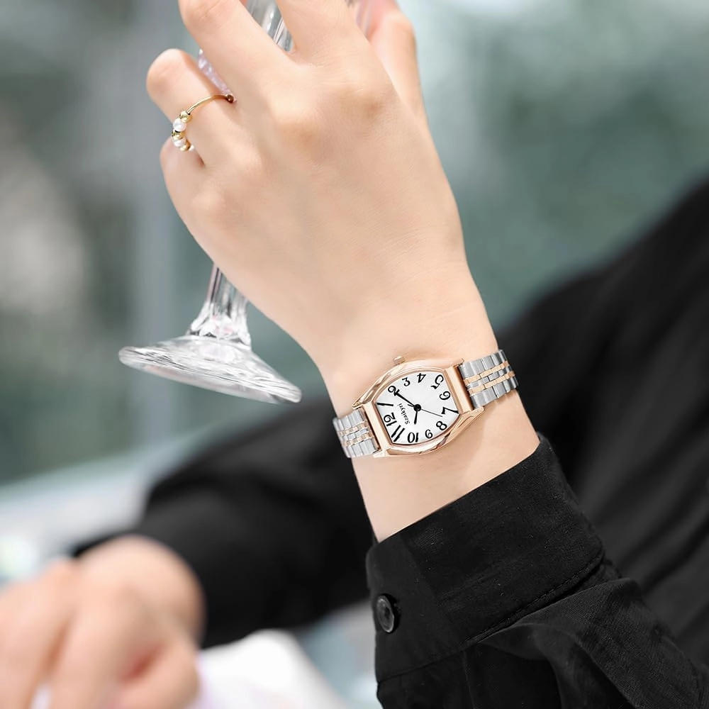 Barrel-Shaped Watch for Women with Easy Read Arabic Numerals Ladies Dress Watch