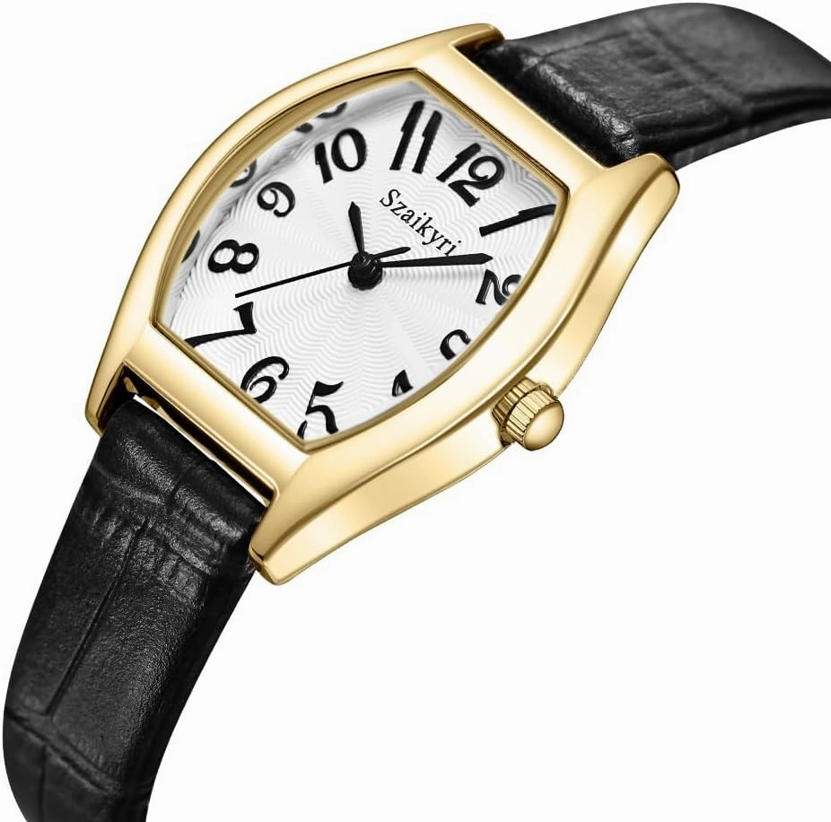 Barrel-Shaped Watch for Women with Easy Read Arabic Numerals Ladies Dress Watch