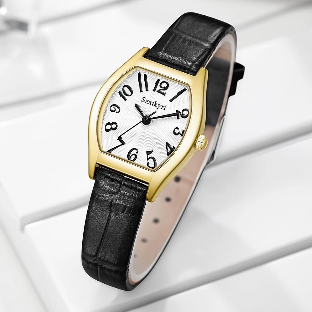 Barrel-Shaped Watch for Women with Easy Read Arabic Numerals Ladies Dress Watch