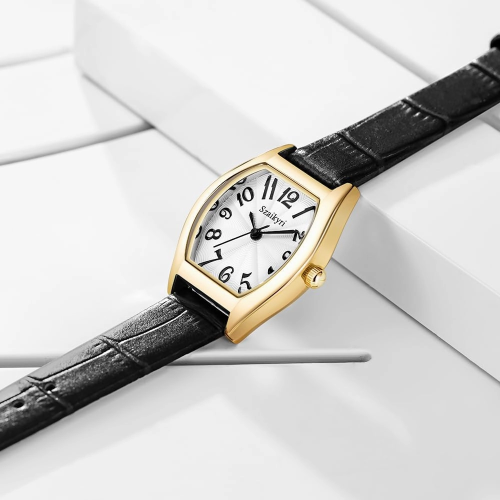 Barrel-Shaped Watch for Women with Easy Read Arabic Numerals Ladies Dress Watch