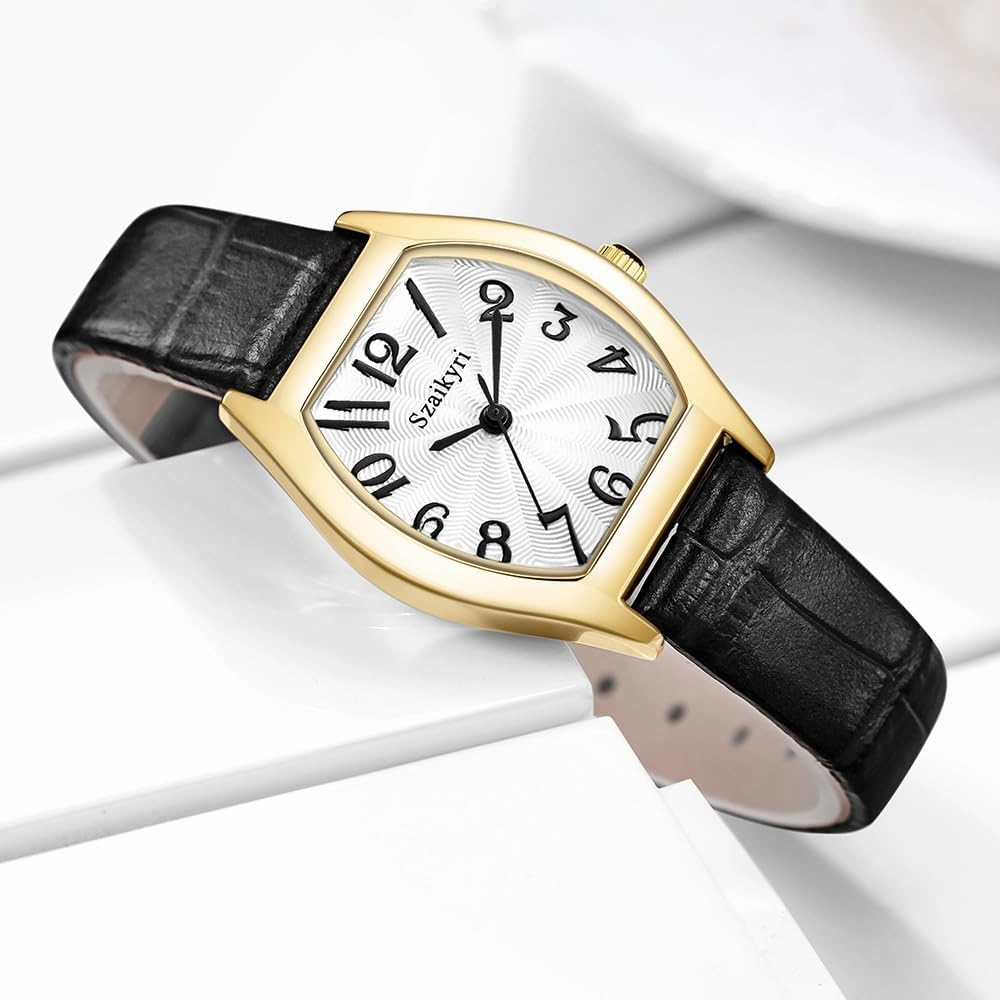 Barrel-Shaped Watch for Women with Easy Read Arabic Numerals Ladies Dress Watch