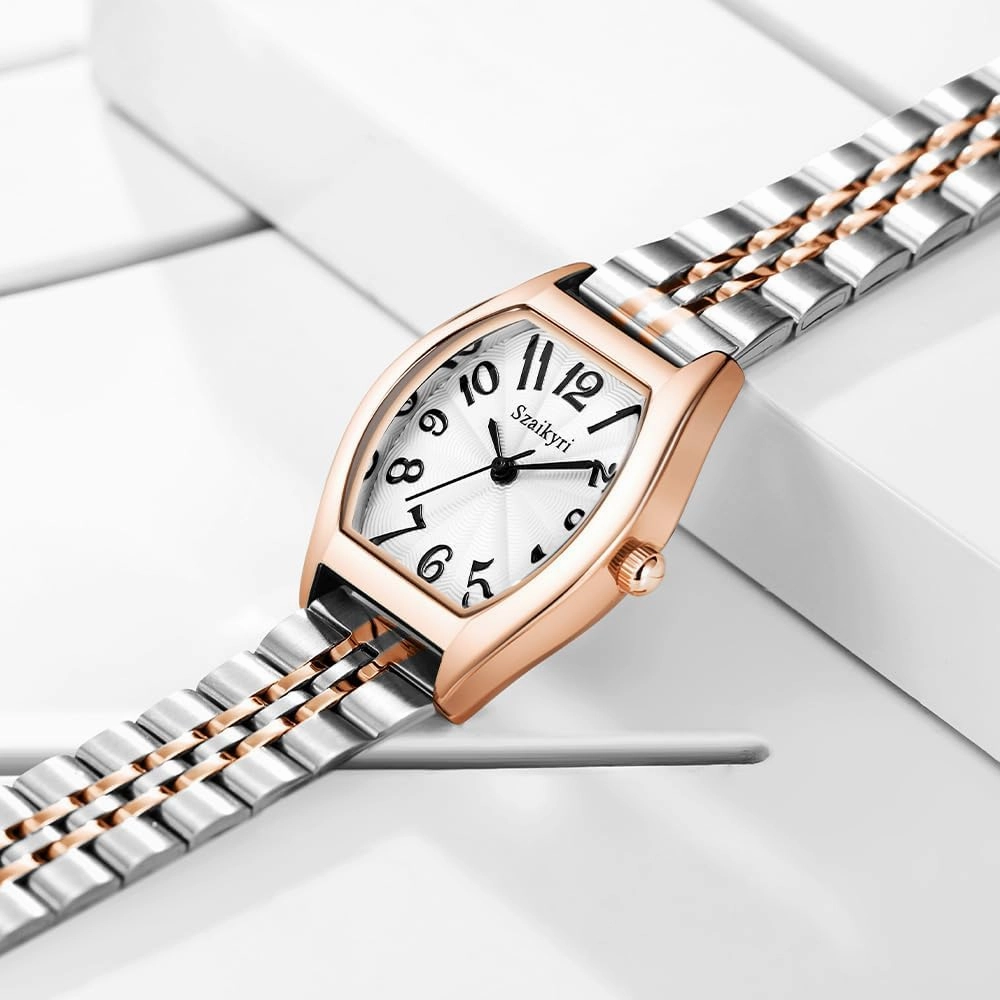Barrel-Shaped Watch for Women with Easy Read Arabic Numerals Ladies Dress Watch
