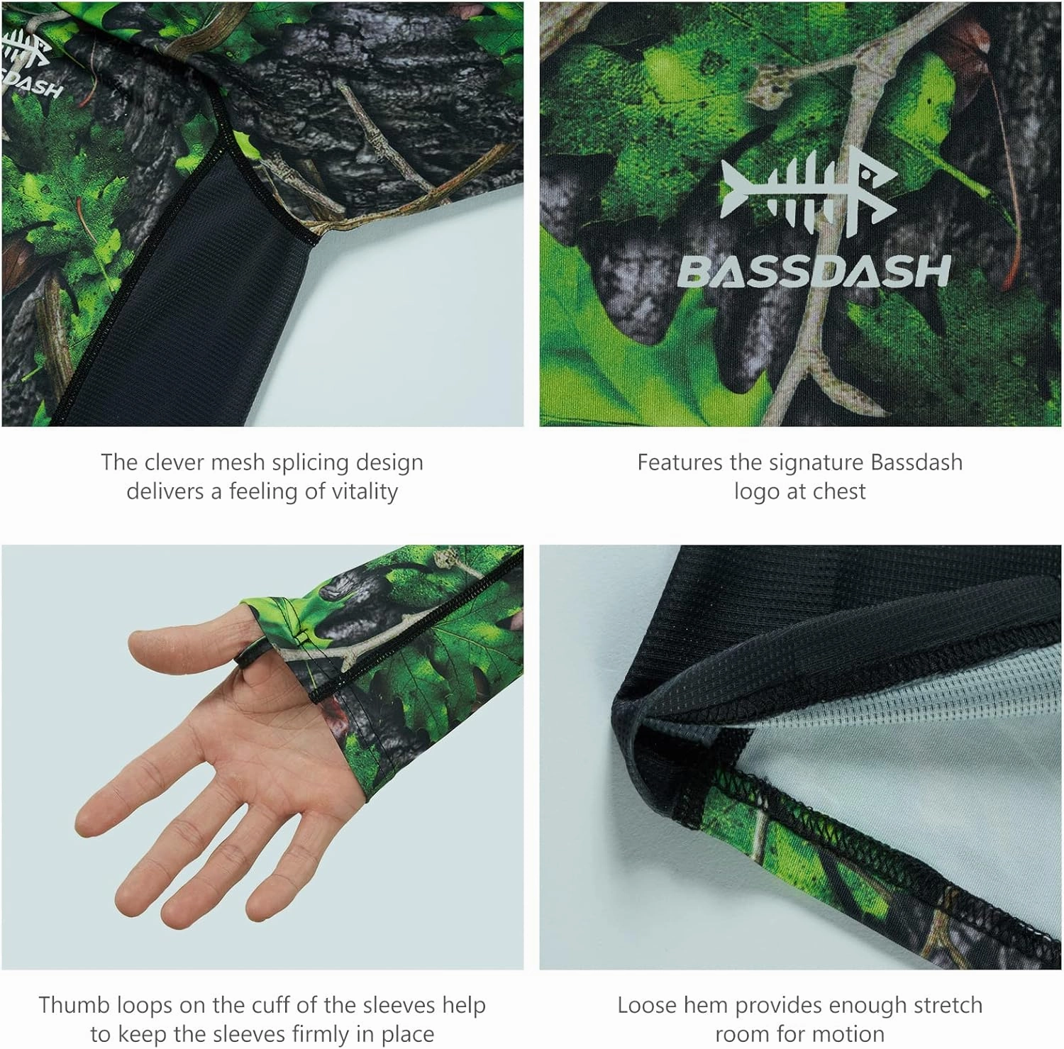 BASSDASH Men's Hunting Camo Performance Long Sleeve Shirt Fishing UPF50  FS13M