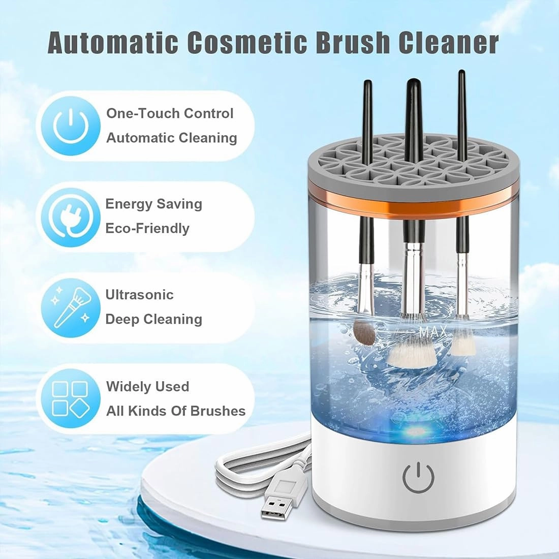 Beauty Swirl Cosmetic Brush Cleaner, Beautyswirl - Cosmetic Brush Cleaner, The Cozy Luna Brush Cleaner, Amarune Electric Makeup Brush Cleaner for All Size Cosmetic Brushes (Transparent, Plug-In)
