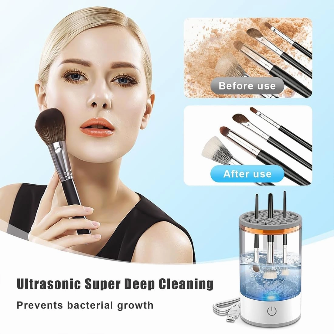 Beauty Swirl Cosmetic Brush Cleaner, Beautyswirl - Cosmetic Brush Cleaner, The Cozy Luna Brush Cleaner, Amarune Electric Makeup Brush Cleaner for All Size Cosmetic Brushes (Transparent, Plug-In)