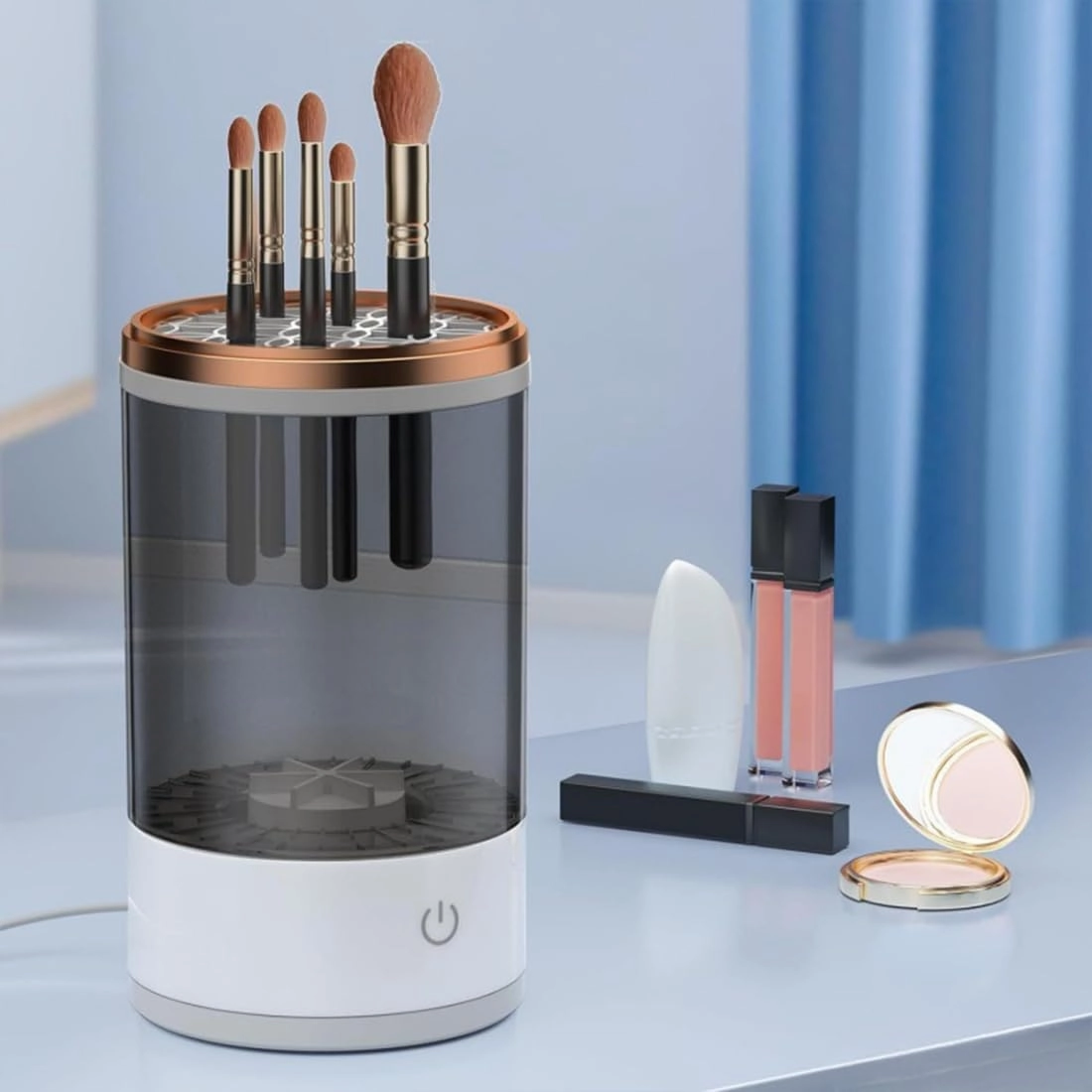 Beauty Swirl Cosmetic Brush Cleaner, Beautyswirl - Cosmetic Brush Cleaner, The Cozy Luna Brush Cleaner, Amarune Electric Makeup Brush Cleaner for All Size Cosmetic Brushes (Transparent, Plug-In)