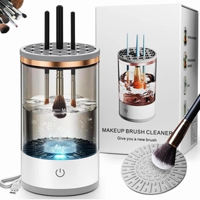 Beauty Swirl Cosmetic Brush Cleaner, Cozy Luna Brush Cleaner, Automatic Electric Makeup Brush Cleaner, Automatic Spinning Cosmetic Tool, for All Types of Brushes (White, Charging)