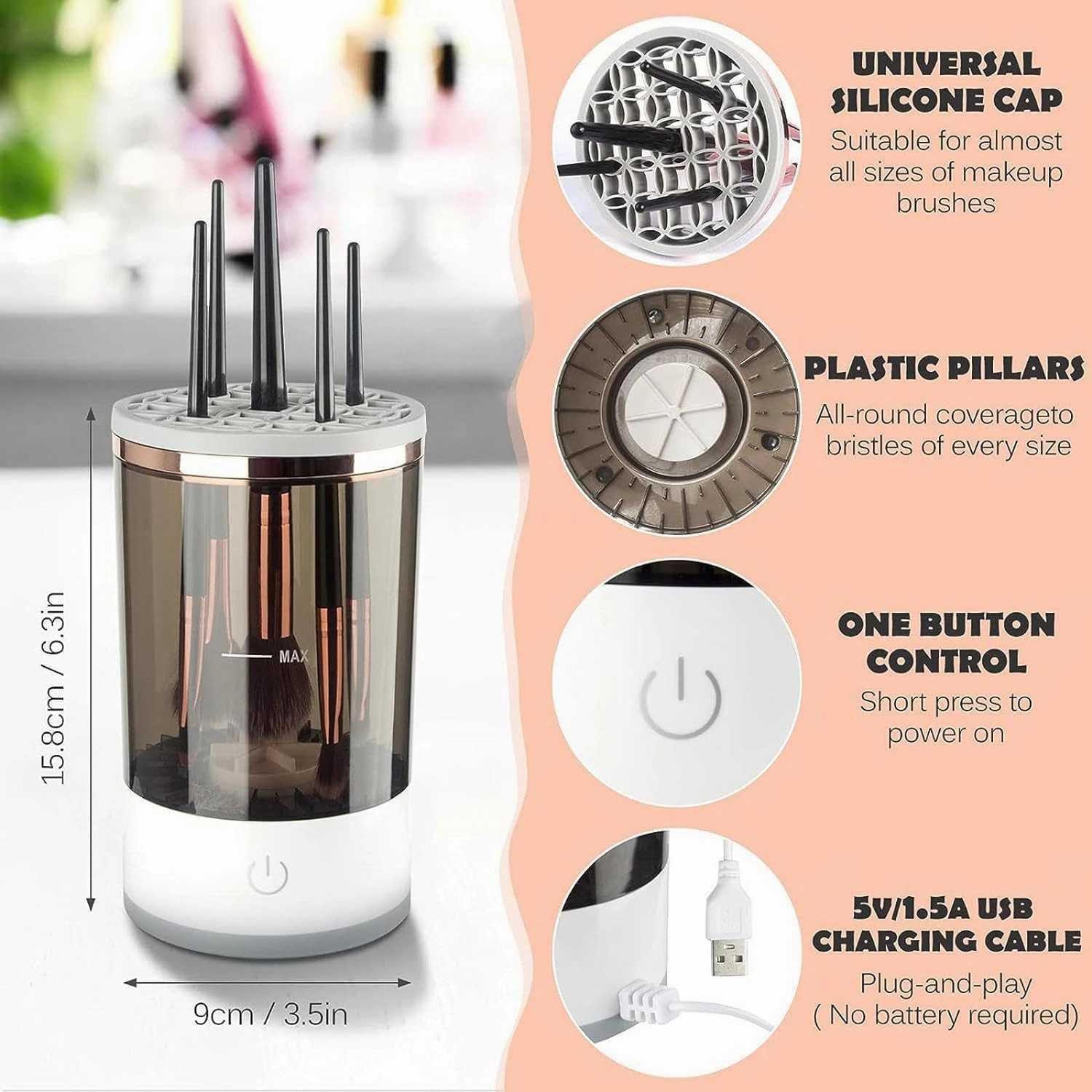 Beauty Swirl Cosmetic Brush Cleaner, Makeup Brush Cleaner, The Cozy Luna Brush Cleaner, Electric Makeup Brush Cleaner Machine for Deep Cleaning All Size Makeup Brus (1PC Transparent)