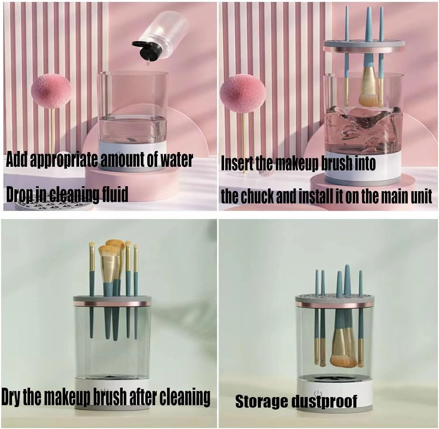 Beauty Swirl Cosmetic Brush Cleaner, Makeup Brush Cleaner, The Cozy Luna Brush Cleaner, Electric Makeup Brush Cleaner Machine for Deep Cleaning All Size Makeup Brus (2PC Black)