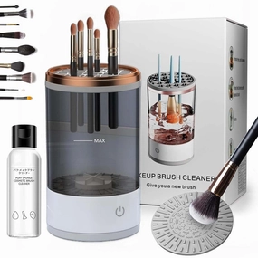 Beauty Swirl Cosmetic Brush Cleaner, The Cozy Luna Brush Cleaner, Electric Makeup Brush Cleaner - Automatic Spinning Cosmetic Tool for Deep Cleaning All Types of Brushes Set (Black,Charging)