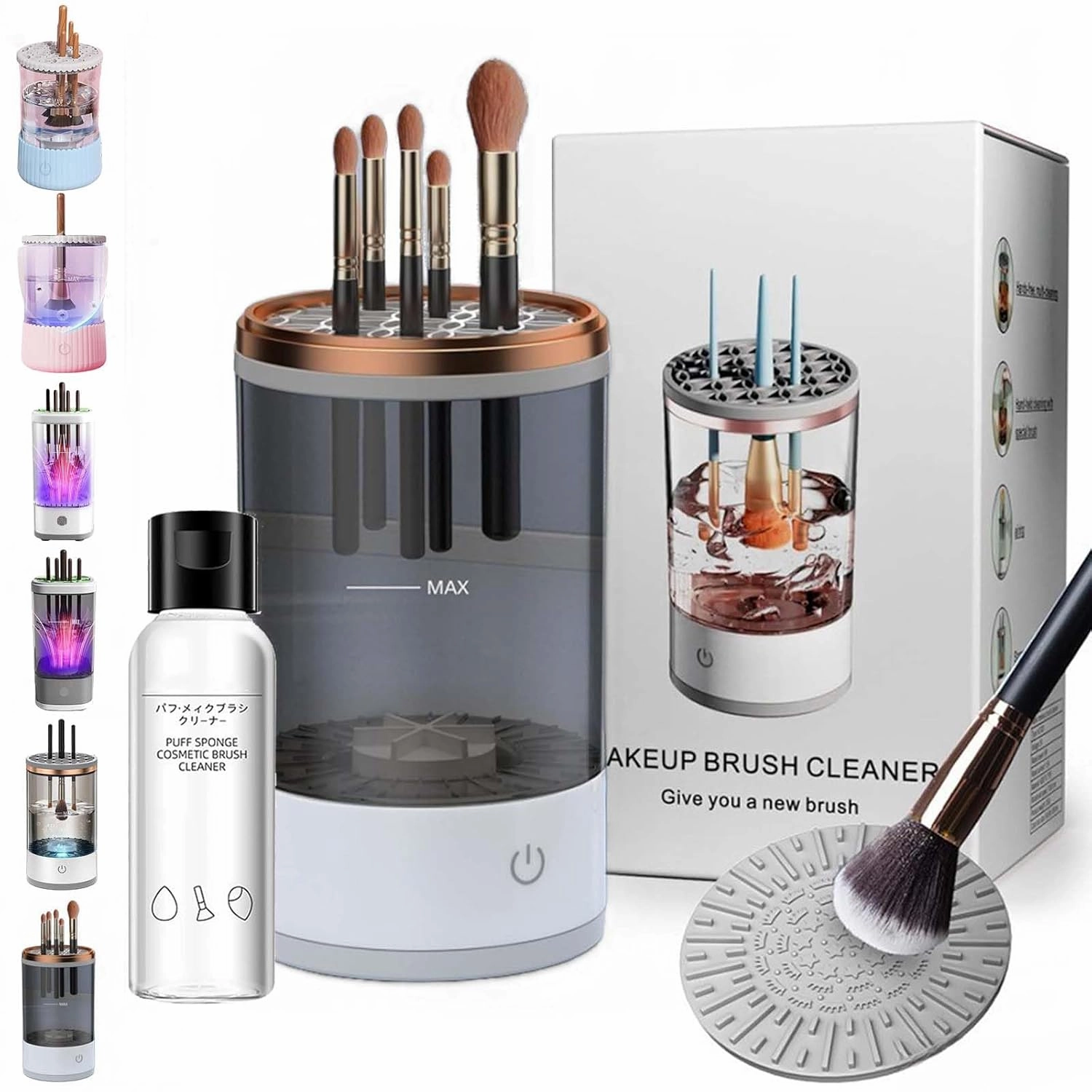 Beautyswirl - Cosmetic Brush Cleaner, The Cozy Luna Brush Cleaner, Multicolor Makeup Brush Cleaner Usb Rechargeable Automatic Deep Cosmetic Cleaning Device (Plug-in,Black)