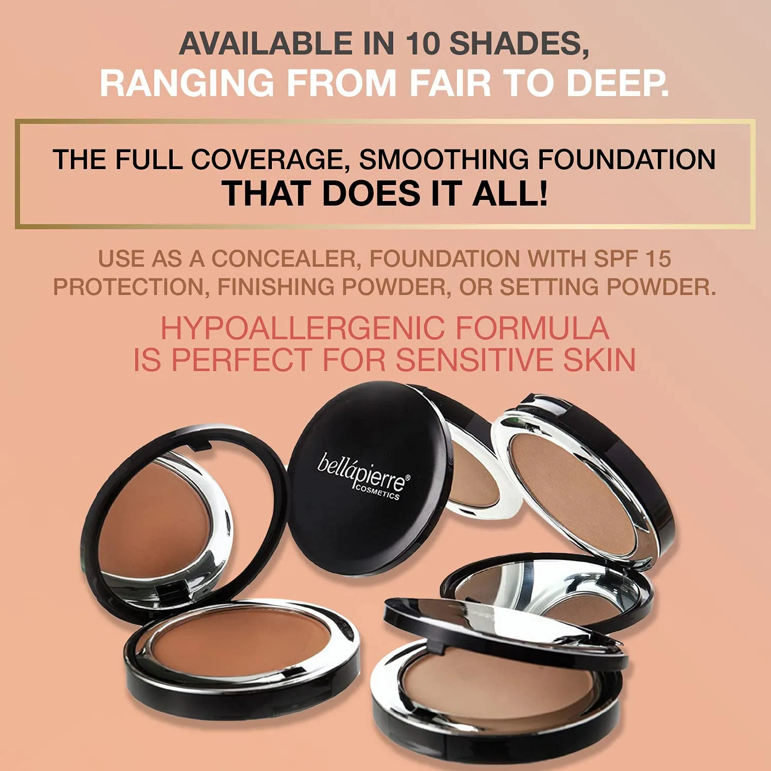 bellapierre Compact Mineral Foundation SPF 15 | Vegan & Cruelty Free Natural Makeup | Full Coverage Matte Foundation | Hypoallergenic | Oil & Talc Free - 0.35 Oz - Brown Sugar
