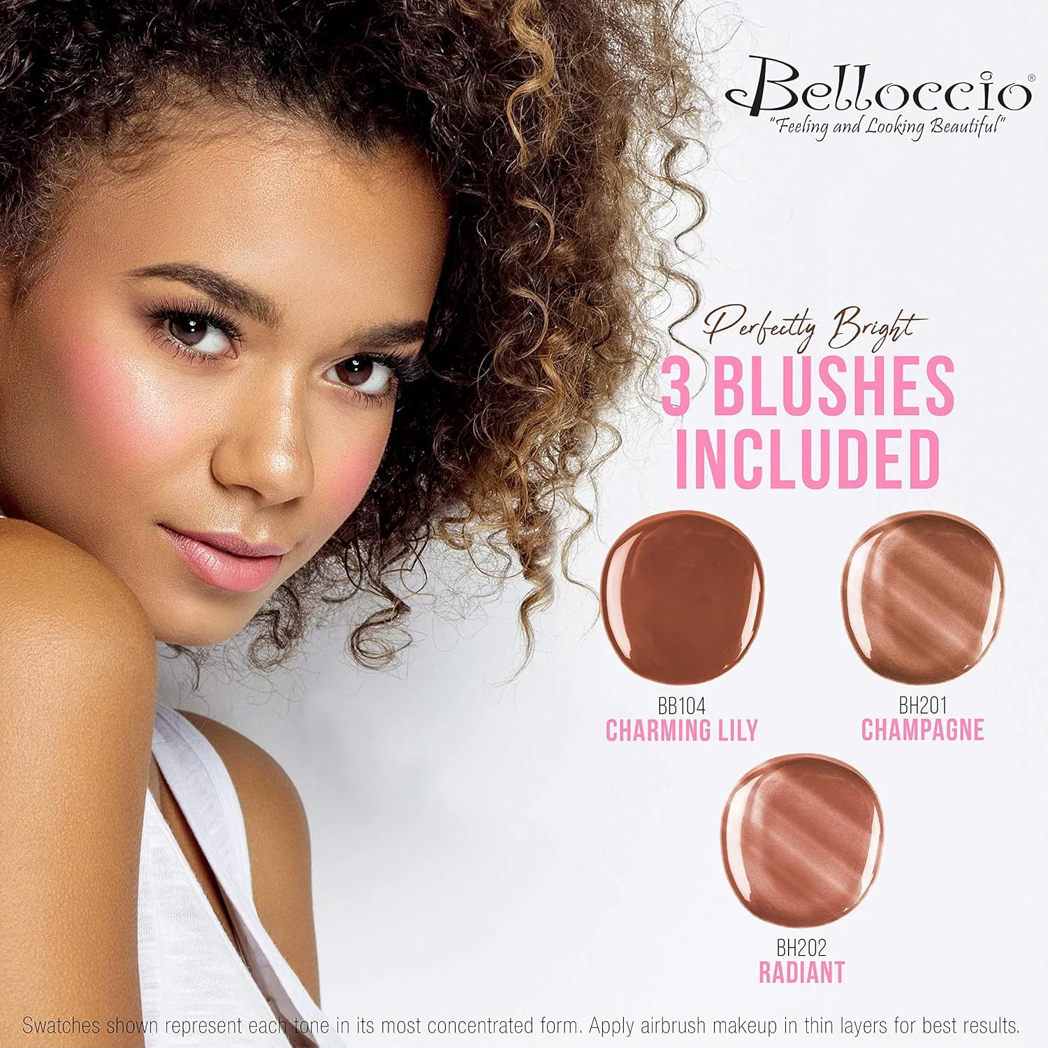 Belloccio Complete Cordless Handheld Airbrush Cosmetic Makeup System with 5 Dark Foundation Shades, Professional 18-Piece Kit, Moisturizing Primer, Blush, Bronzer, Highlighter, Concealer, User Guide