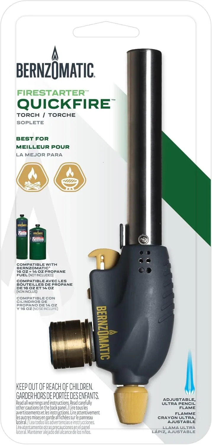 Bernzomatic QuickFire Outdoor Torch, High Output, Wind-Resistant Propane Hand Torch for Lighting Campfires, Grills, Smokers, Fire Pits, and other Outdoor Gatherings (WT3301)