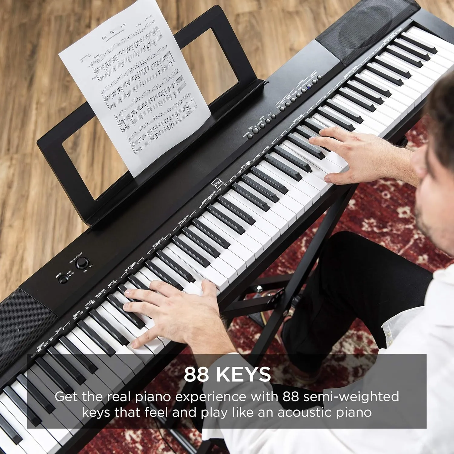 Best Choice Products 88-Key Full Size Digital Piano Electronic Keyboard Set for All Experience Levels w/Semi-Weighted Keys, Stand, Sustain Pedal, Built-In Speakers, 6 Voice Settings - Black