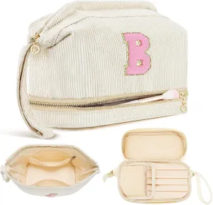 Birthday Gifts for Girls, Personalized Initial Women Makeup Bag, Travel Make up Bag Cosmetic Bag Preppy Stuff Bag for Girlfriend Wife Teacher 18th Birthday Gifts for Girls Teen Girl Gifts Trendy - B