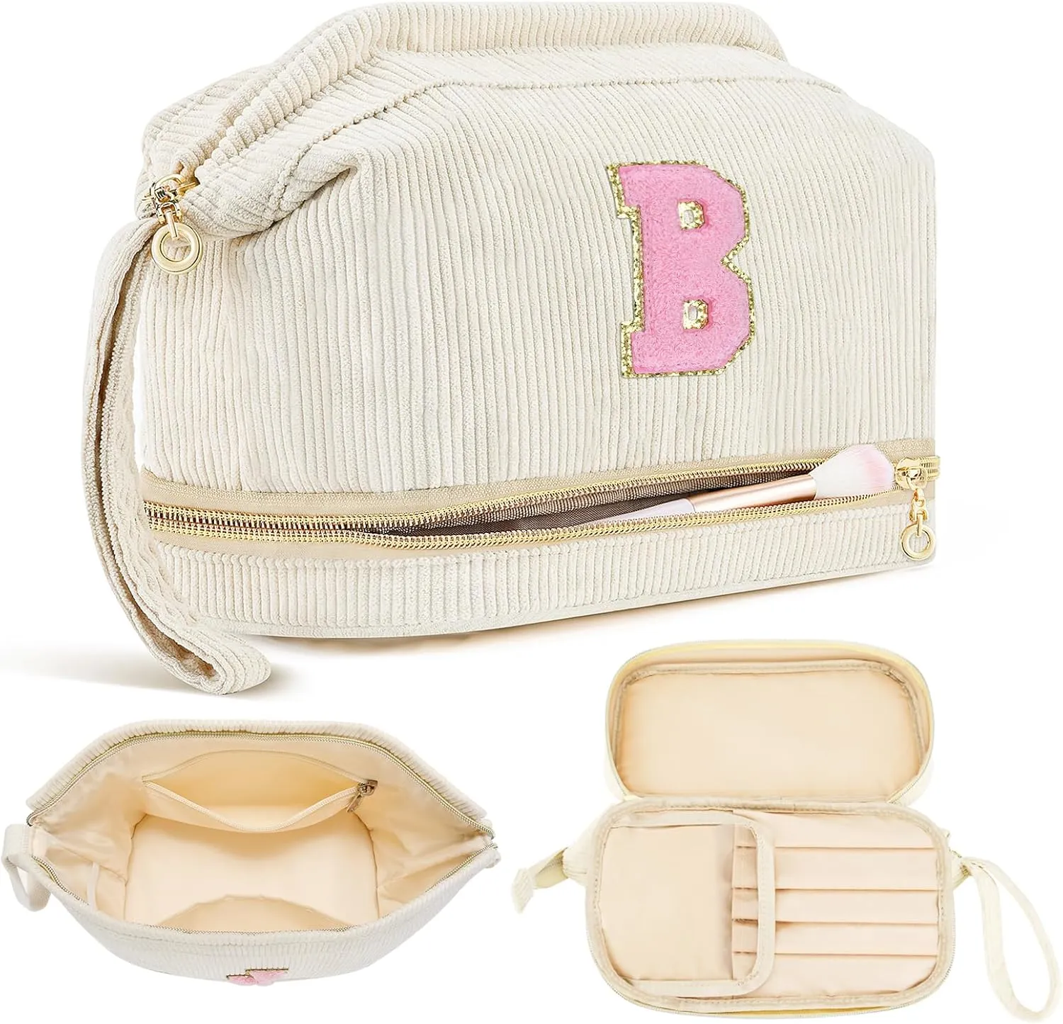 Birthday Gifts for Girls, Personalized Initial Women Makeup Bag, Travel Make up Bag Cosmetic Bag Preppy Stuff Bag for Girlfriend Wife Teacher 18th Birthday Gifts for Girls Teen Girl Gifts Trendy - B