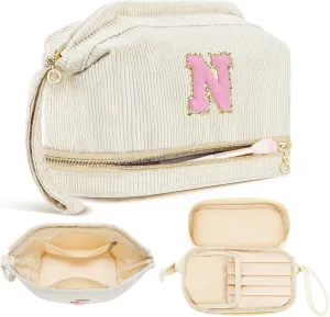 Birthday Gifts for Girls, Personalized Initial Women Makeup Bag, Travel Make up Bag Cosmetic Bag Preppy Stuff Bag for Girlfriend Wife Teacher 18th Birthday Gifts for Girls Teen Girl Gifts Trendy - N