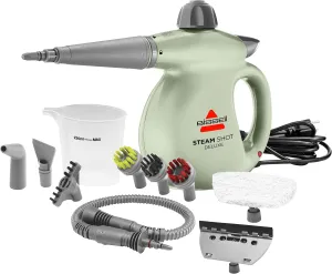 BISSELL Steam Shot Deluxe handheld pressurized steamer for maintenance cleaning with 10 cleaning tools