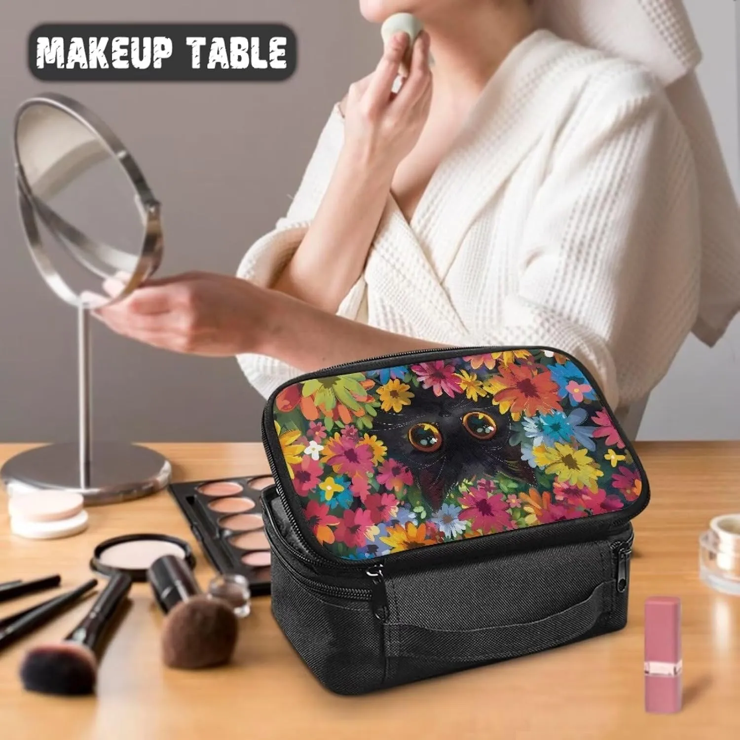 Black Horse Travel Make Up Organizer Bag Travel Size Toiletries Kit for Women Cosmetic Case Organizer for Ladies Zipper Pouch Easy To Clean & Protect Brushes From Dust