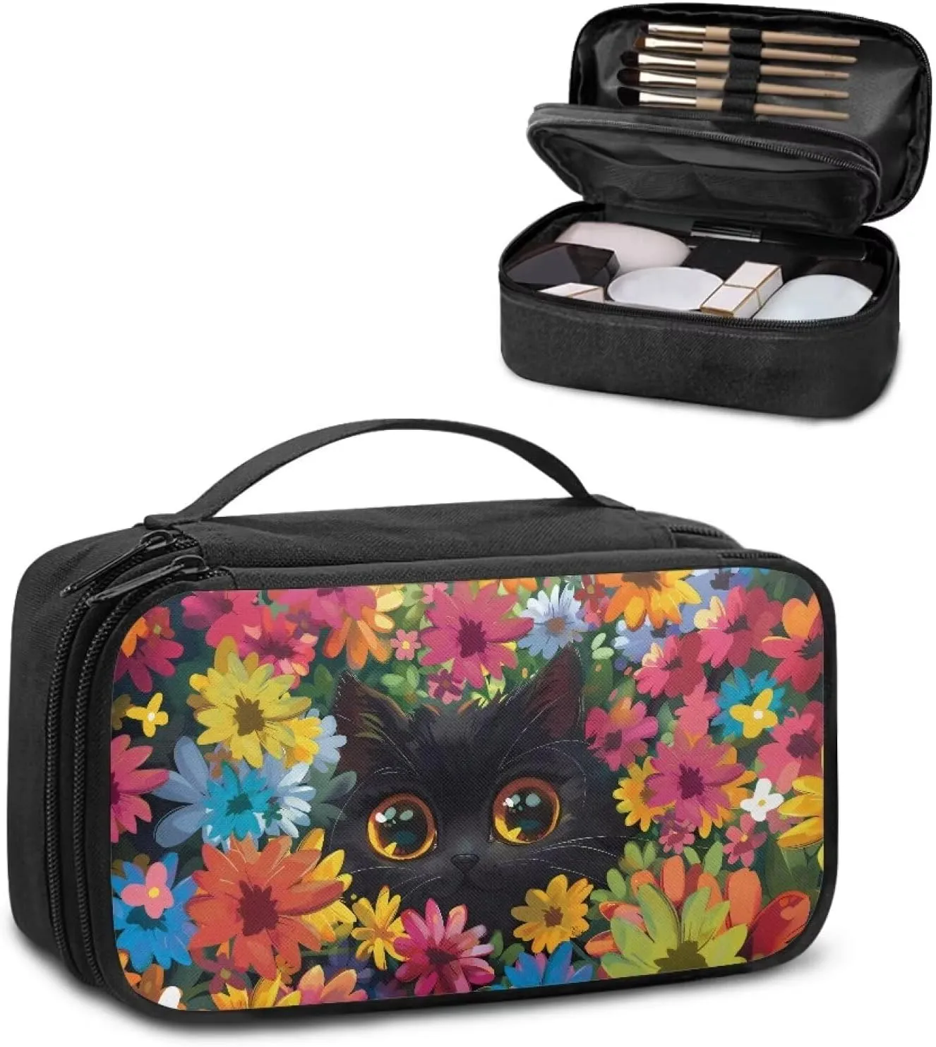 Black Horse Travel Make Up Organizer Bag Travel Size Toiletries Kit for Women Cosmetic Case Organizer for Ladies Zipper Pouch Easy To Clean & Protect Brushes From Dust