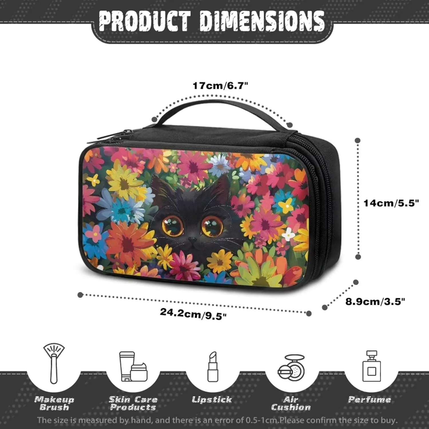 Black Horse Travel Make Up Organizer Bag Travel Size Toiletries Kit for Women Cosmetic Case Organizer for Ladies Zipper Pouch Easy To Clean & Protect Brushes From Dust