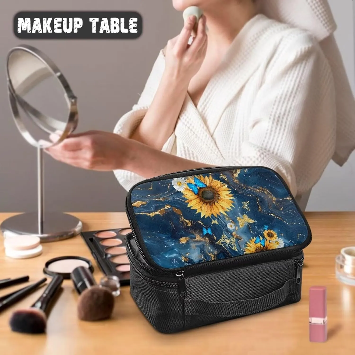 Blue Marble Travel Bag Travel Makeup Bag Organizer Makeup Brush Travel Case Wear-resistant Cosmetics Bag Travel Essentials Makeup Brush Holder Storage Wonderful Gift for Women