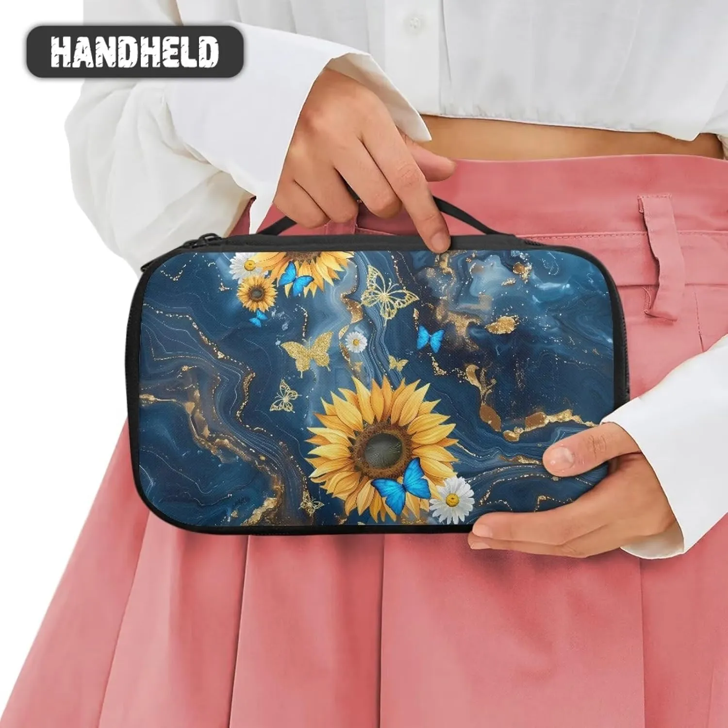 Blue Marble Travel Bag Travel Makeup Bag Organizer Makeup Brush Travel Case Wear-resistant Cosmetics Bag Travel Essentials Makeup Brush Holder Storage Wonderful Gift for Women