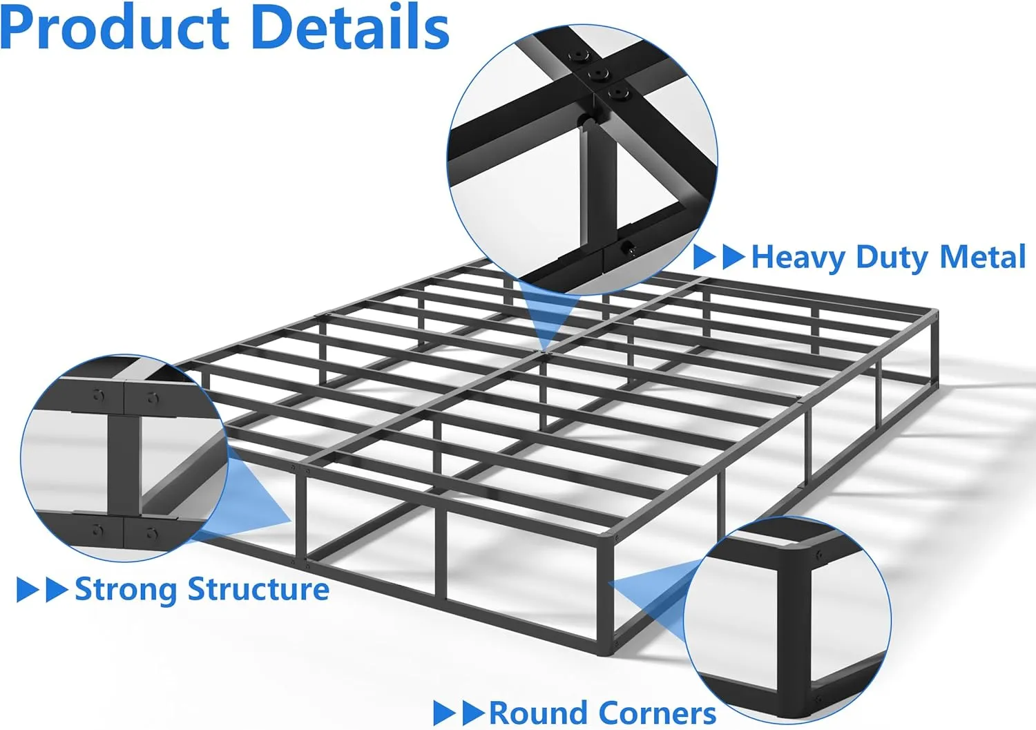 Box Spring King Bed Bases, 9 Inch High Metal King Size Box Spring Only, Heavy Duty Mattress Foundation with Fabric Cover, Easy Assembly, Quiet Noise Free, Non Slip, Black